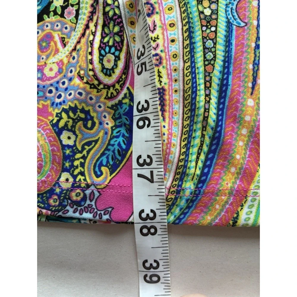 Tommy Hilfiger Paisley Print Mini Dress Sz 10 Ruffle Neckline Jersey Travel Knit